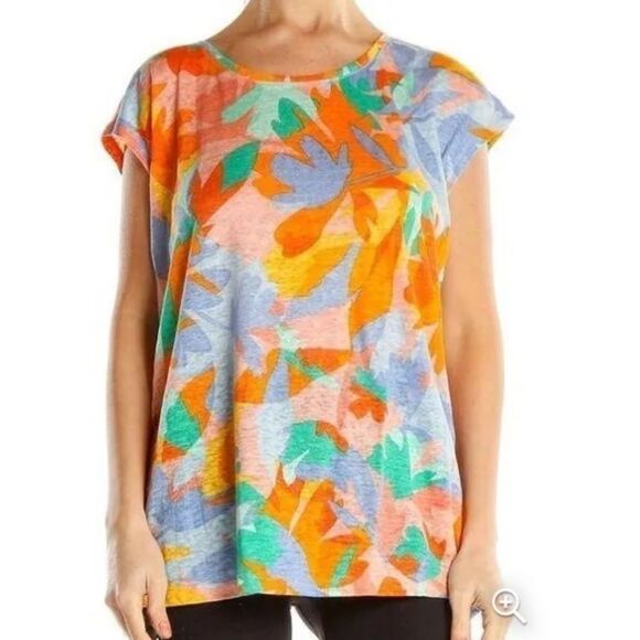 Linen Joie SZ S Peachy Tropical Print Breezy Top Button Down Back Oversized - Picture 3 of 11